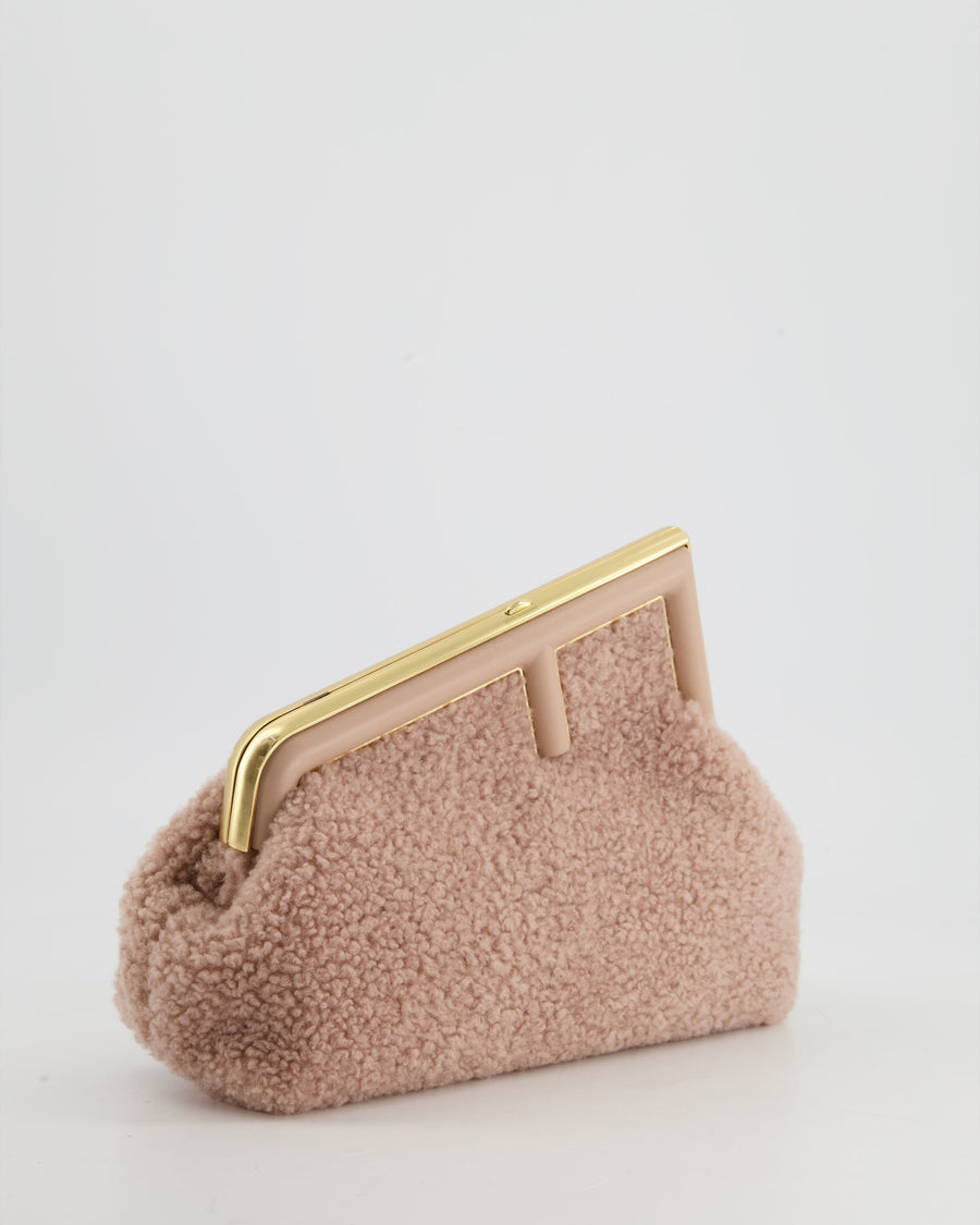 Fendi First Small Dusty Pink Sheepskin Bag with Gold Hardware