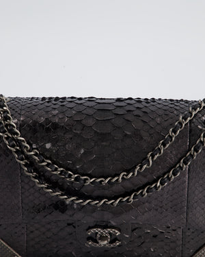 Chanel Metallic Black Python Small Single Flap Bag with Ruthenium Textured Hardware