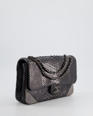 Chanel Metallic Black Python Small Single Flap Bag with Ruthenium Textured Hardware