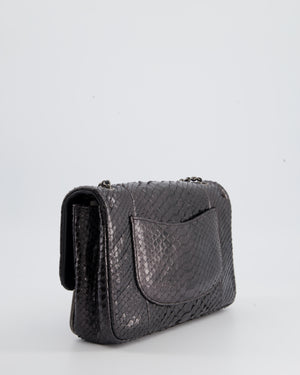 Chanel Metallic Black Python Small Single Flap Bag with Ruthenium Textured Hardware