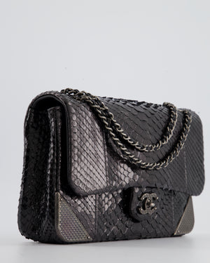 Chanel Metallic Black Python Small Single Flap Bag with Ruthenium Textured Hardware