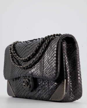 Chanel Metallic Black Python Small Single Flap Bag with Ruthenium Textured Hardware