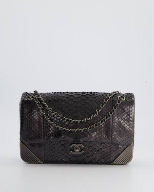 Chanel Metallic Black Python Small Single Flap Bag with Ruthenium Textured Hardware