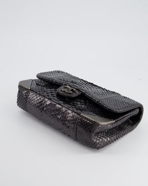 Chanel Metallic Black Python Small Single Flap Bag with Ruthenium Textured Hardware