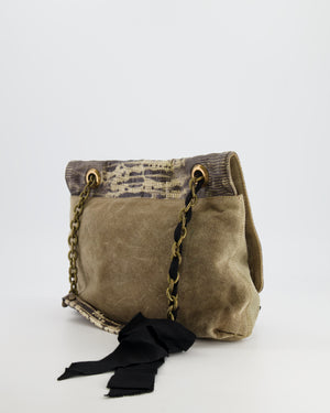 Lanvin Beige Snakeskin Embossed Shoulder Bag with Gold Hardware