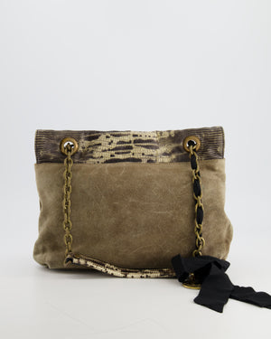 Lanvin Beige Snakeskin Embossed Shoulder Bag with Gold Hardware