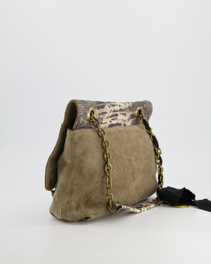 Lanvin Beige Snakeskin Embossed Shoulder Bag with Gold Hardware