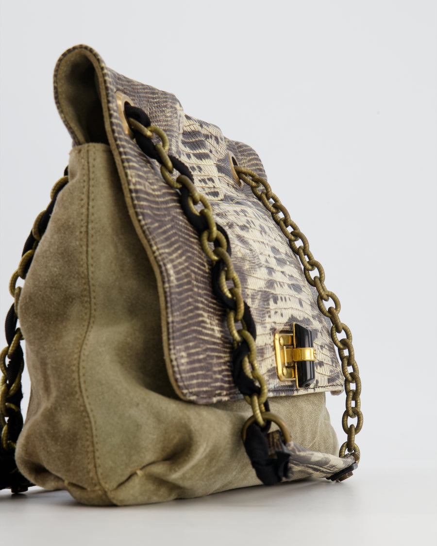 Lanvin Beige Snakeskin Embossed Shoulder Bag with Gold Hardware