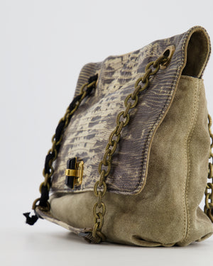 Lanvin Beige Snakeskin Embossed Shoulder Bag with Gold Hardware