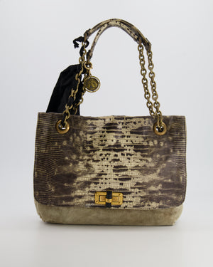 Lanvin Beige Snakeskin Embossed Shoulder Bag with Gold Hardware