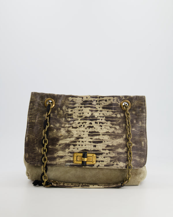 Lanvin Beige Snakeskin Embossed Shoulder Bag with Gold Hardware