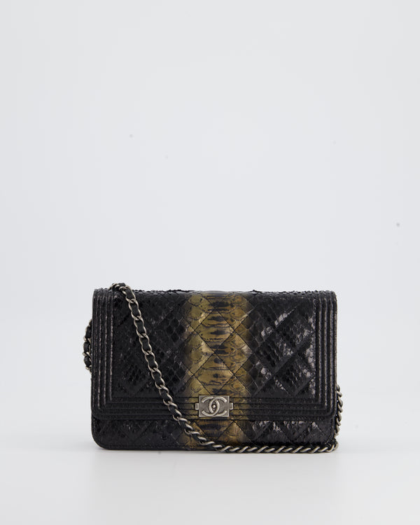 *HOT* Chanel Black and Gold Wallet on Chain Bag in Python with Ruthenium Hardware