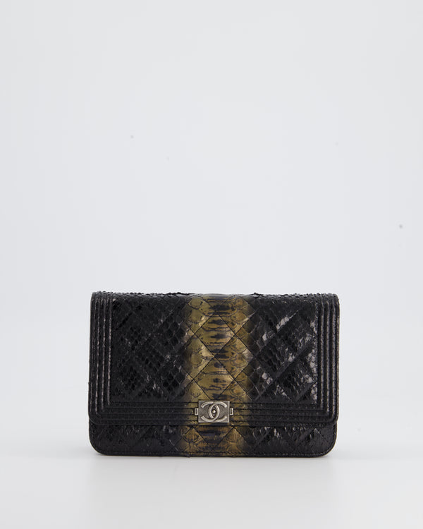 *HOT* Chanel Black and Gold Wallet on Chain Bag in Python with Ruthenium Hardware