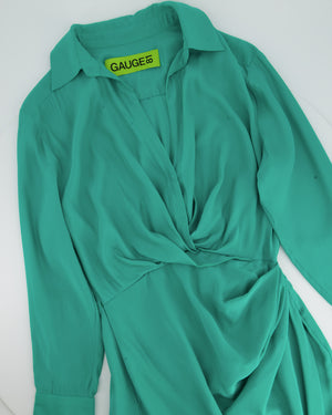 Gauge81 Emerald Green Silk Ruched Shirt Dress with Crystal Cuff Detail Size S (UK 8)