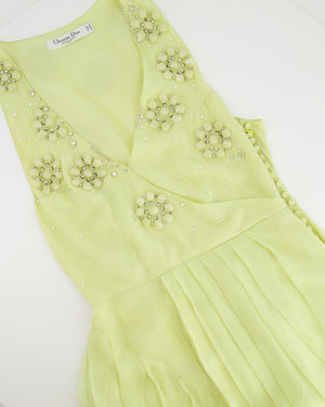 Christian Dior 2008 John Galliano Lime Mini Dress with Flower Embellished Details Size FR 36 (UK 8)