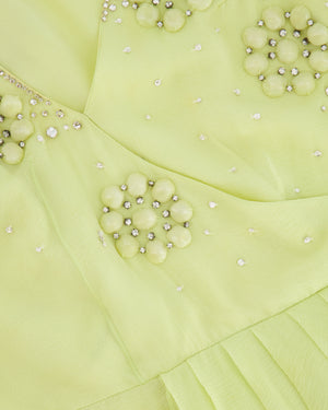 Christian Dior 2008 John Galliano Lime Mini Dress with Flower Embellished Details Size FR 36 (UK 8)