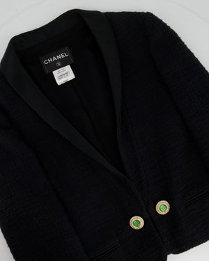 Chanel Black Tweed Jacket with Satin Collar and Crystal Button Detail FR 42 (UK 14)