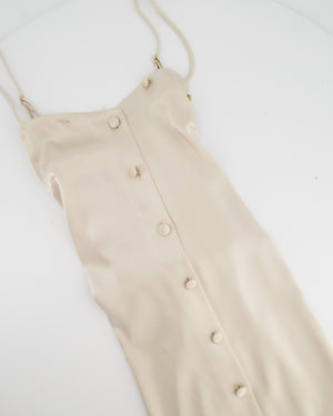 Nanushka Beige Satin Button Down Strap Dress with Ruched Back Detailing FR 36 (UK 8)