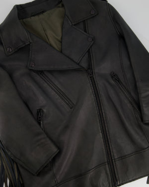 Acne Charcoal Grey Leather Jacket with Tassel Detail Size FR 34 (UK 6)