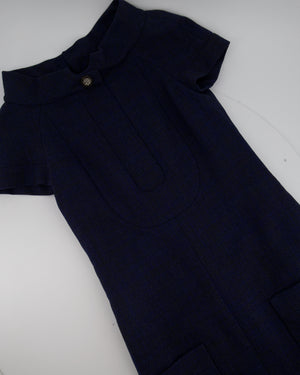 Chanel Navy Short Sleeve Midi Dress with CC buttons Detail Size FR 36 (UK 8)