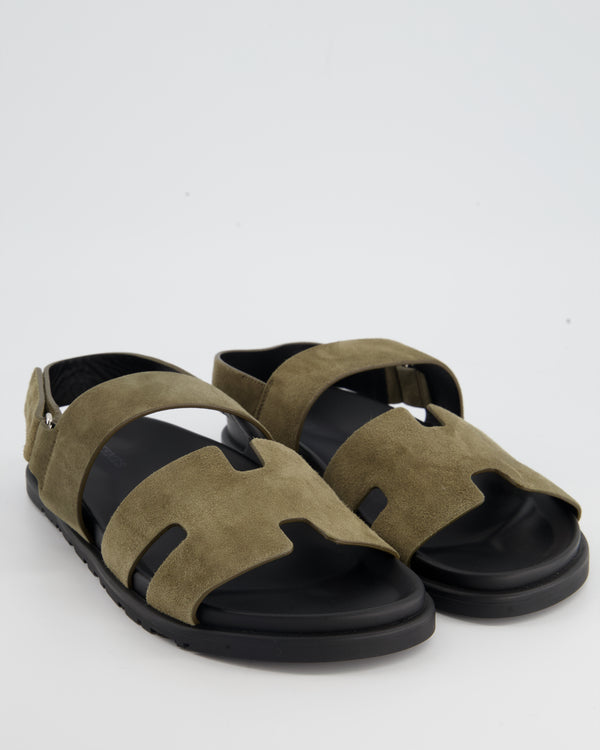 Hermès Dark Green Suede Takara Sandals Size EU 41