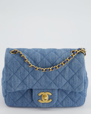 *HOT* Chanel Coco Crush Mini Square Flap Bag in Denim with Brushed Gold Hardware