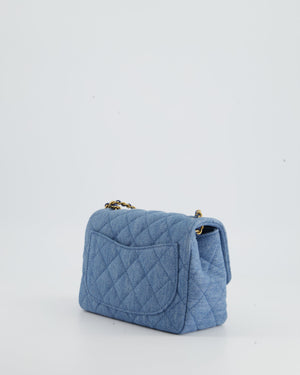 *HOT* Chanel Coco Crush Mini Square Flap Bag in Denim with Brushed Gold Hardware