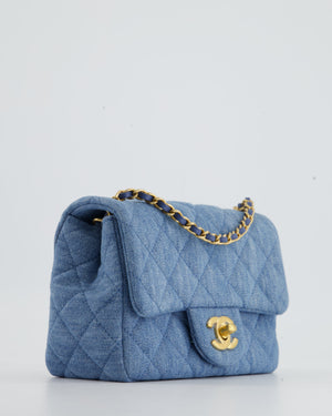 *HOT* Chanel Coco Crush Mini Square Flap Bag in Denim with Brushed Gold Hardware