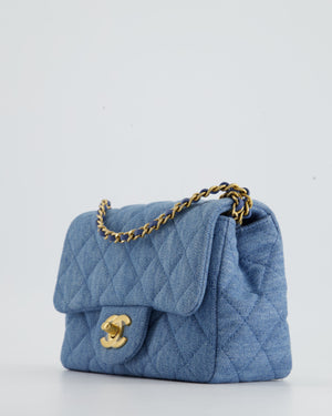 *HOT* Chanel Coco Crush Mini Square Flap Bag in Denim with Brushed Gold Hardware