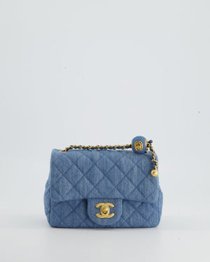 *HOT* Chanel Coco Crush Mini Square Flap Bag in Denim with Brushed Gold Hardware