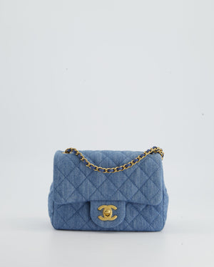 *HOT* Chanel Coco Crush Mini Square Flap Bag in Denim with Brushed Gold Hardware