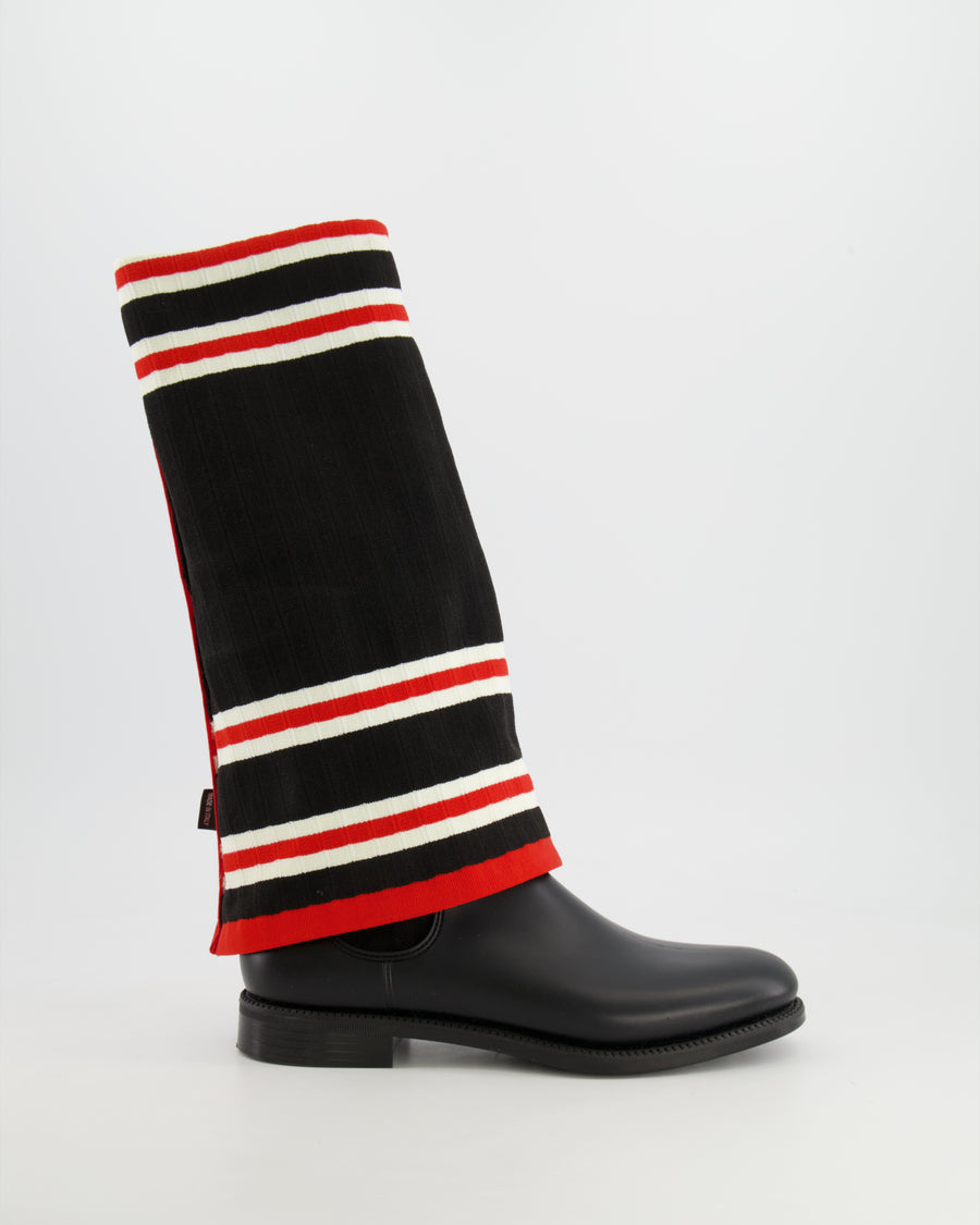 Givenchy Black, Red and White Striped Sock Boots Size EU 39