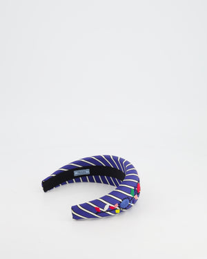 Prada Blue Striped Headband with Embroidery Details