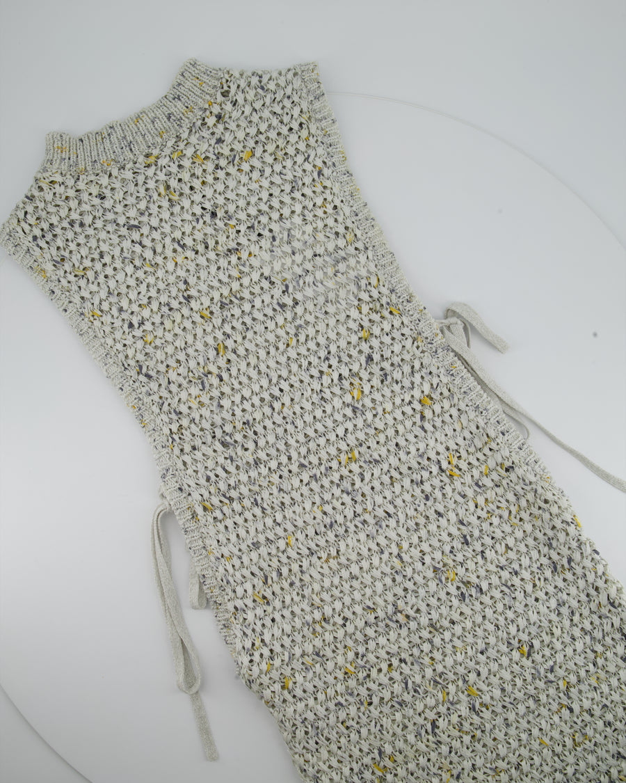 Christopher Esber White, Yellow and Grey Woven Maxi Dress with Tie Side Detail Size XS (UK 6)