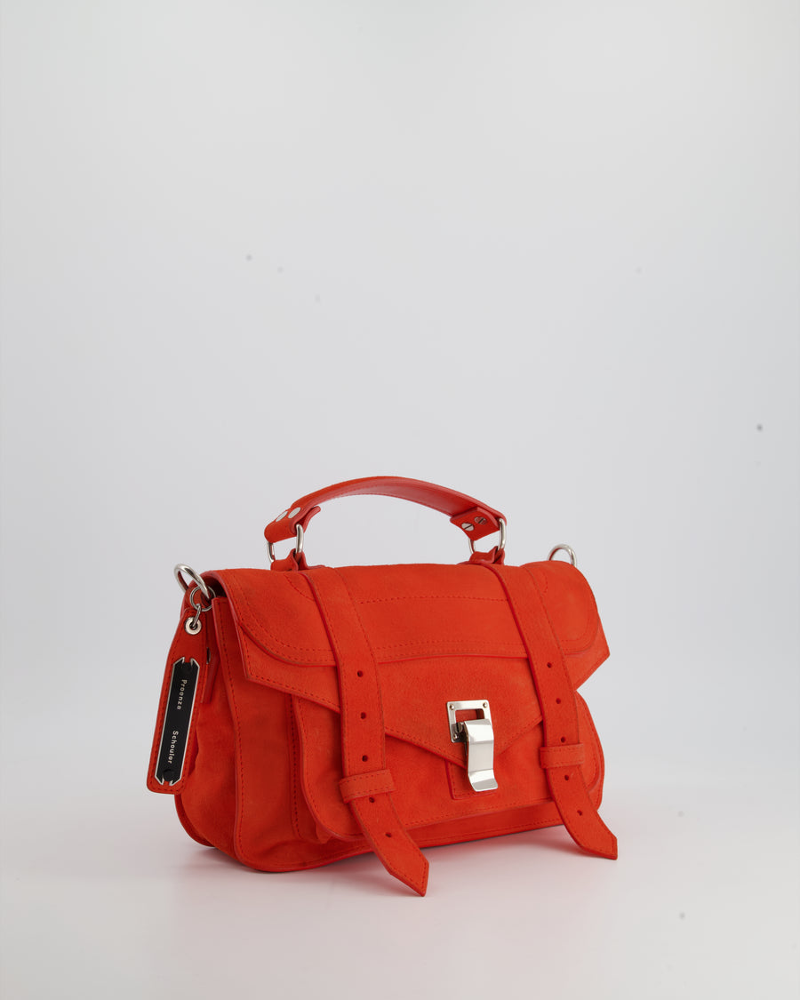 Proenza Schouler Coral Red Suede PS1 Shoulder Bag with Silver Hardware