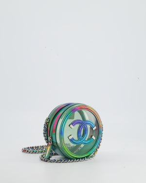 *HOT* Chanel Rainbow Green Filigree PVC CC Mini Round Crossbody Bag with Silver Hardware