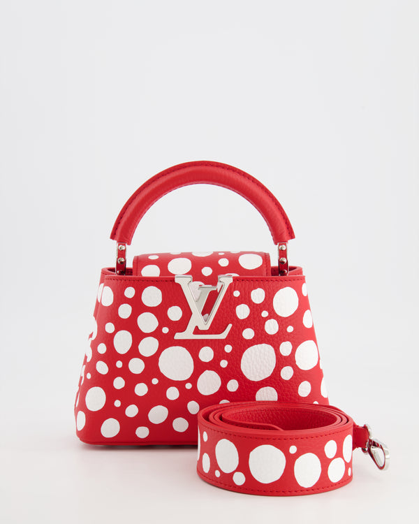 *HOT* Louis Vuitton X Yayoi Kusama Red and White Mini Capucines Bag with Silver Hardware