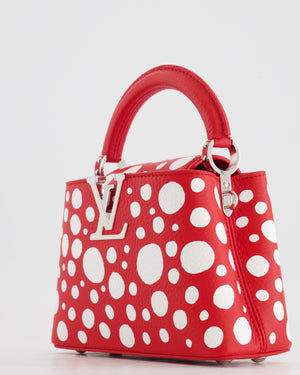 *HOT* Louis Vuitton X Yayoi Kusama Red and White Mini Capucines Bag with Silver Hardware