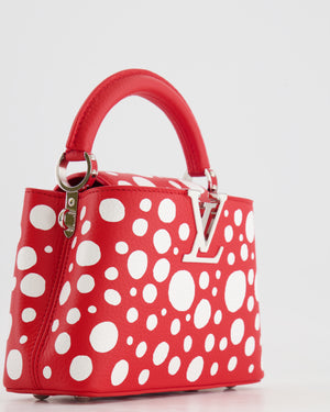 *HOT* Louis Vuitton X Yayoi Kusama Red and White Mini Capucines Bag with Silver Hardware