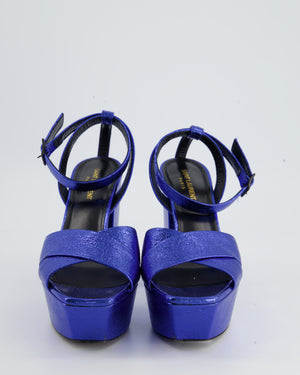 Saint Laurent Metallic Blue Platform Heels Size EU 39