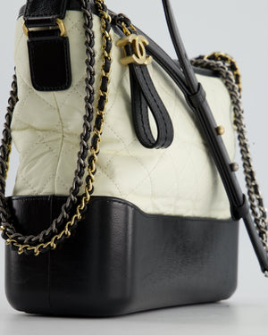 Chanel White and Black Medium Gabrielle Bag in Aged Calfskin Leather with Mixed Hardware