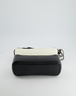 Chanel White and Black Medium Gabrielle Bag in Aged Calfskin Leather with Mixed Hardware