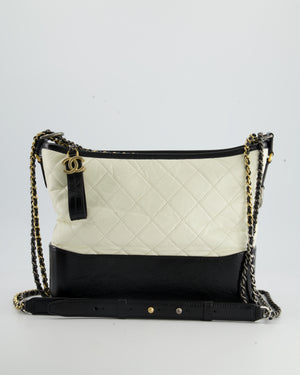 Chanel White and Black Medium Gabrielle Bag in Aged Calfskin Leather with Mixed Hardware