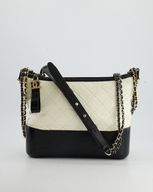 Chanel White and Black Medium Gabrielle Bag in Aged Calfskin Leather with Mixed Hardware