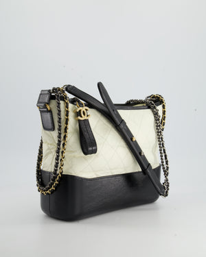 Chanel White and Black Medium Gabrielle Bag in Aged Calfskin Leather with Mixed Hardware