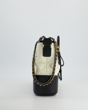 Chanel White and Black Medium Gabrielle Bag in Aged Calfskin Leather with Mixed Hardware