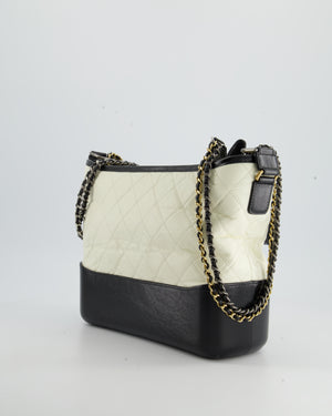 Chanel White and Black Medium Gabrielle Bag in Aged Calfskin Leather with Mixed Hardware