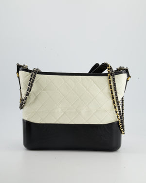 Chanel White and Black Medium Gabrielle Bag in Aged Calfskin Leather with Mixed Hardware