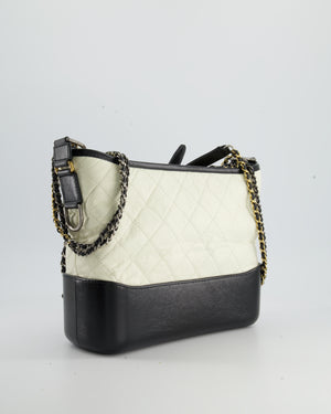 Chanel White and Black Medium Gabrielle Bag in Aged Calfskin Leather with Mixed Hardware