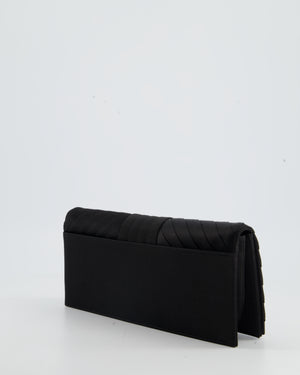 Chanel Black Satin Long-Line Clutch Bag with Brushed Gold Hardware and CC Detail